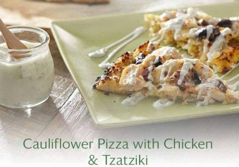 Cauliflower Pizza with Chicken & Tzatziki
