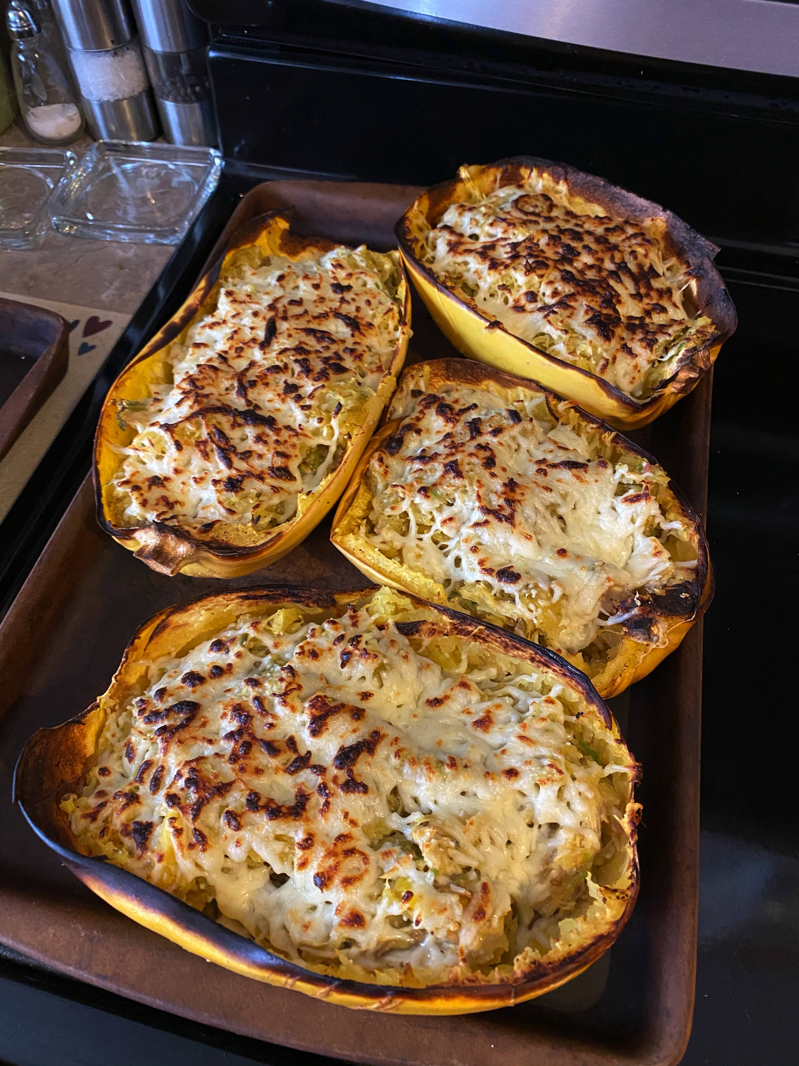 Green Chile Chicken Enchilada Stuffed Spaghetti Squash