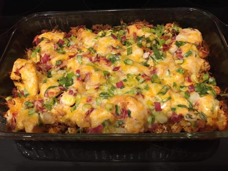 Loaded Cauliflower and Buffalo Chicken Casserole