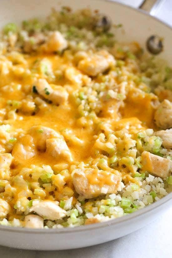 Skillet Cheesy Chicken And Veggie “Rice”