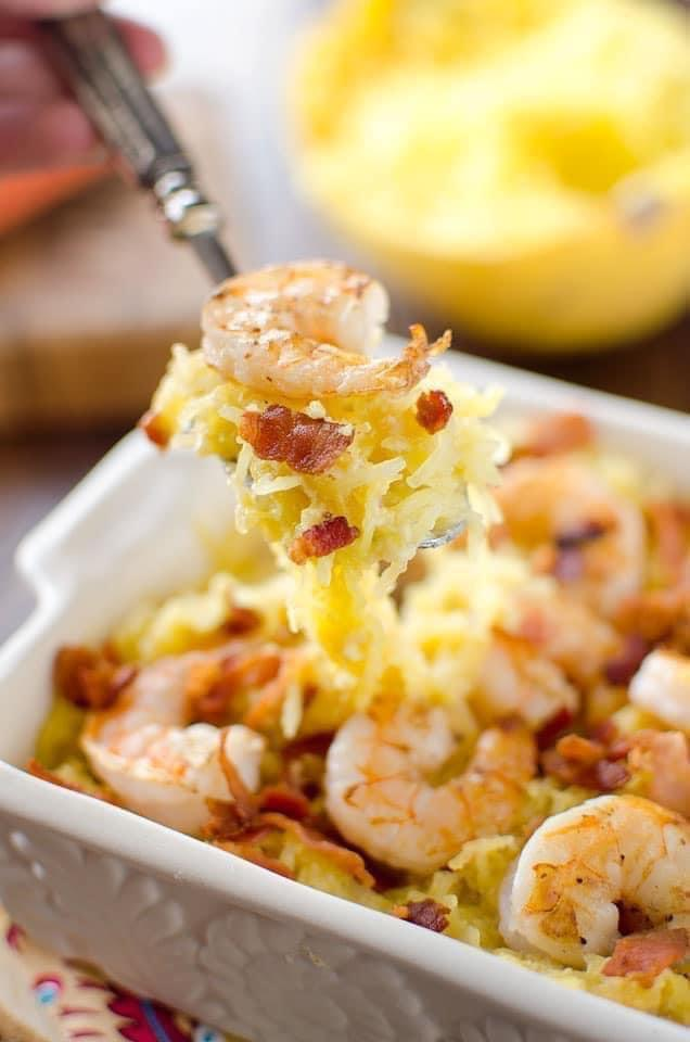 Spaghetti Squash with Shrimp and Turkey Bacon-1