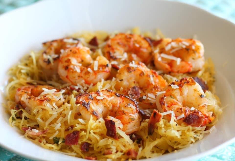 Spaghetti Squash with Shrimp and Turkey Bacon