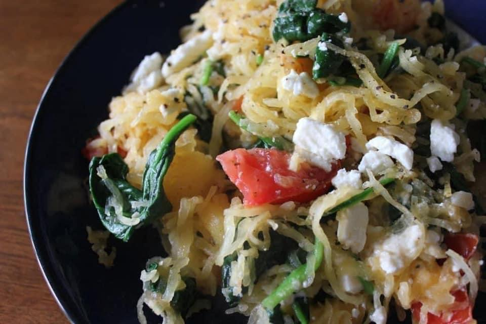 Basil, feta, and tomato Spaghetti squash