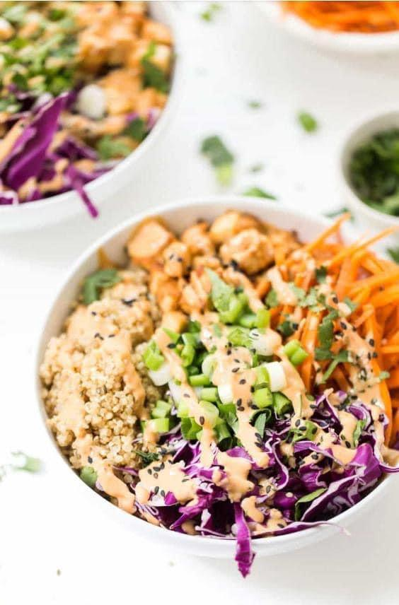 Roasted Veggie Power Bowl with Peanut Sauce