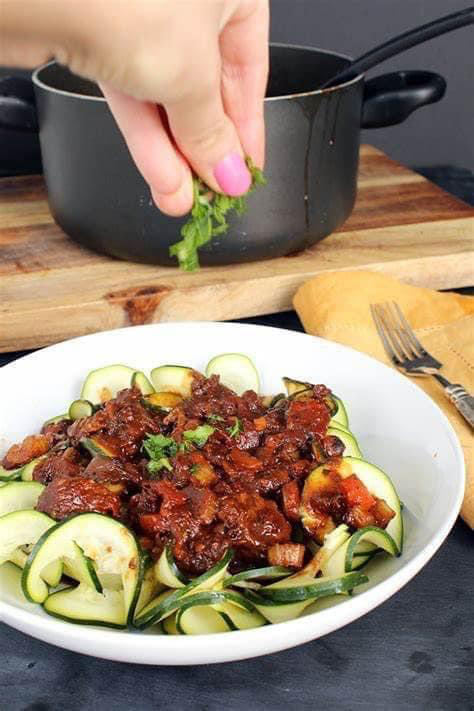 Hearty & healthy beef stew with zucchini noodles-